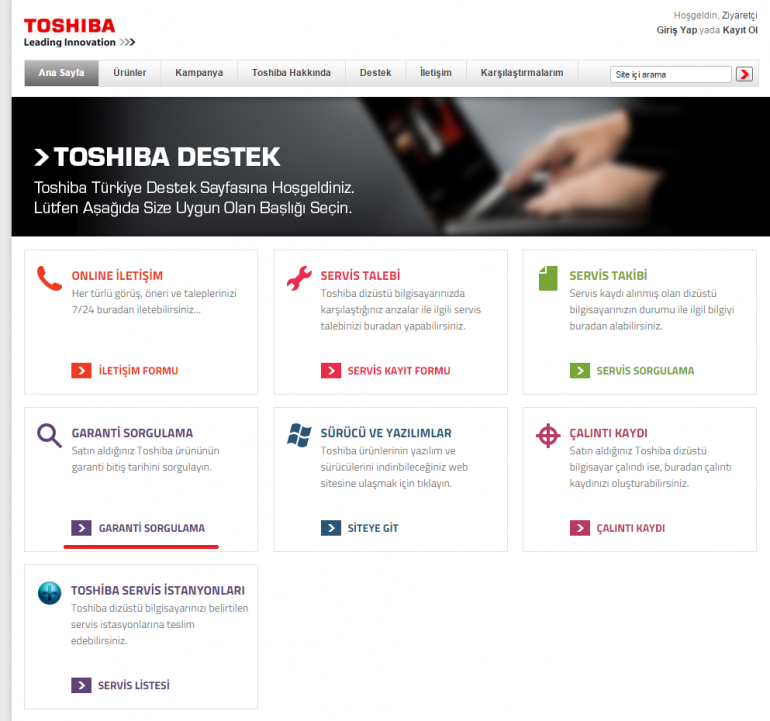 toshiba garanti sorgulama