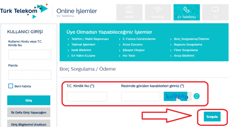 türk telekom ev interneti faturası sorgulama